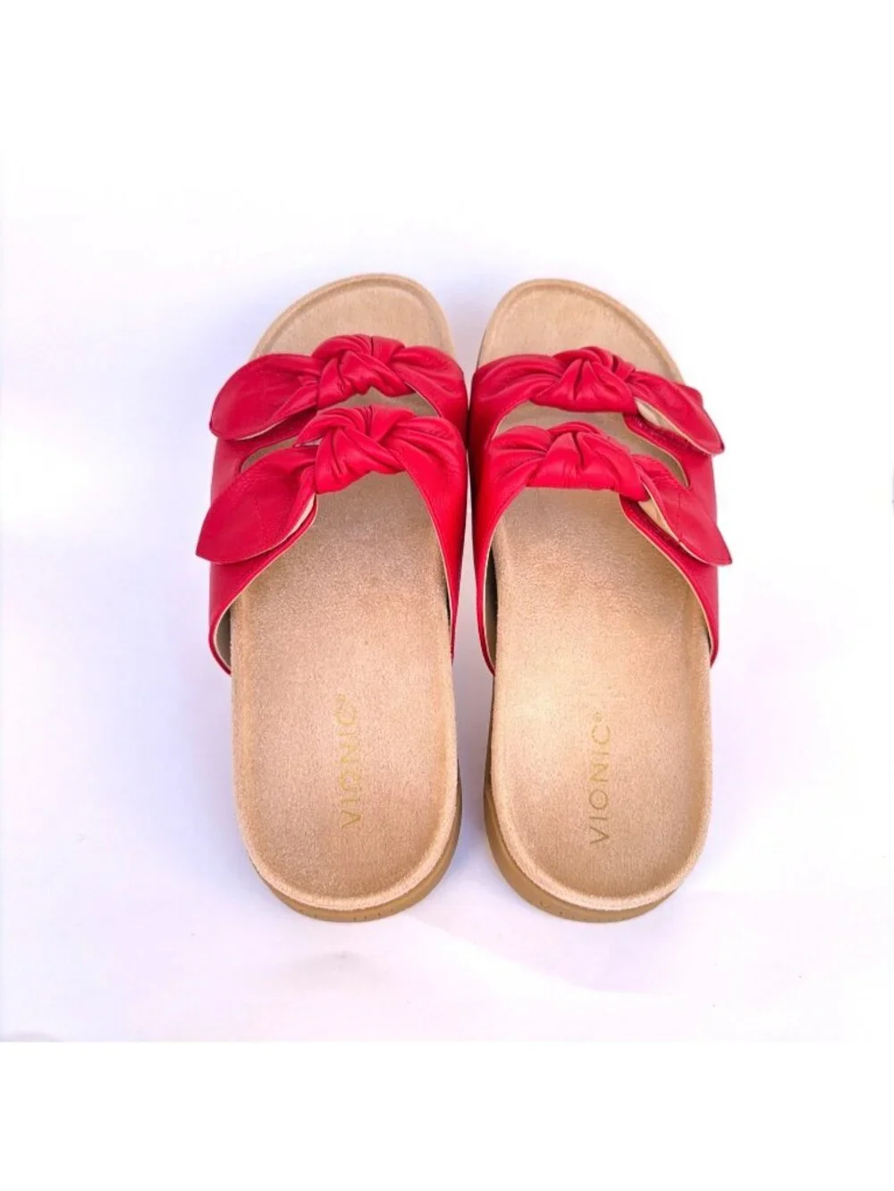 Vionic Elara Sandals Red Leather Women Slides Size 9.5 - Picture 4 of 7